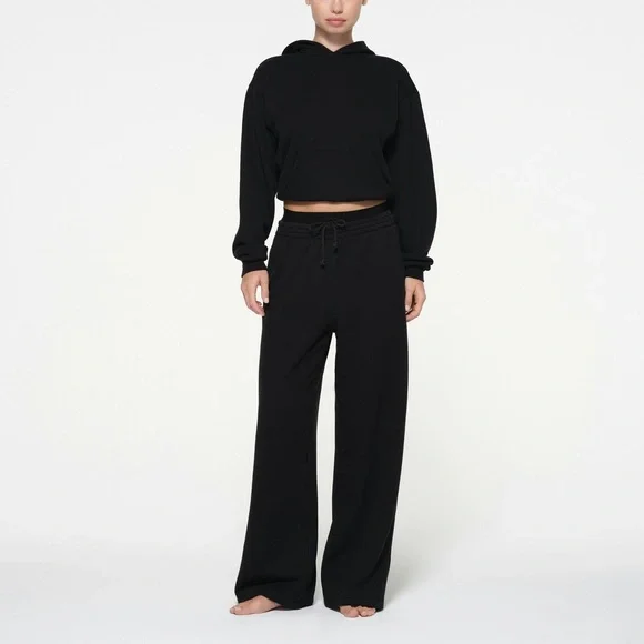 🖤SKIMS COTTON FLEECE OVERSIZED DOUBLE WAISTBAND EXPOSED BOXER PANTS ONYX S M - Picture 6 of 9